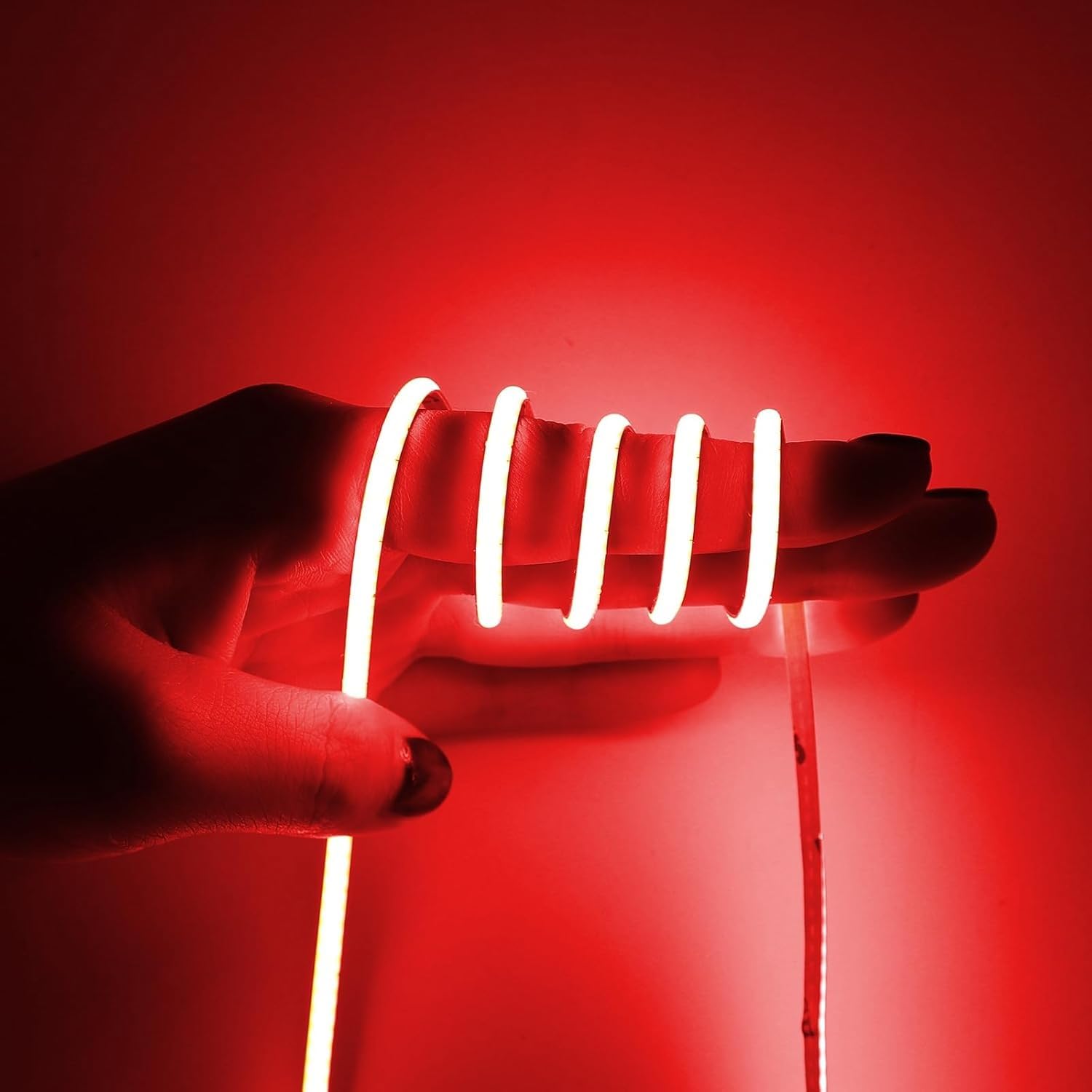 5m COB LED Strip Light, 12V Red LED Strip Flexible Cuttable 5mm Wide Ultra-Thin LED Lights, CRI>90 Uniform Dotless 400LEDs/m for Bedroom Home Kitchen Cabinet Decor (Power Supply Not Included) — image 1