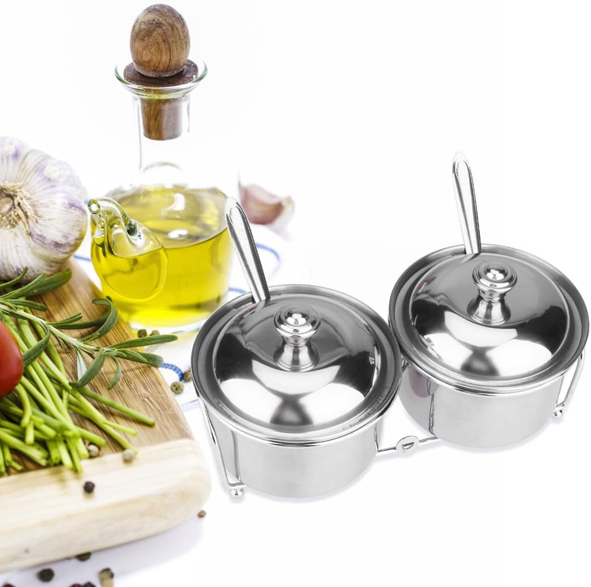 Seasoning Box Set Removable Compartments with Lid, Stainless Steel