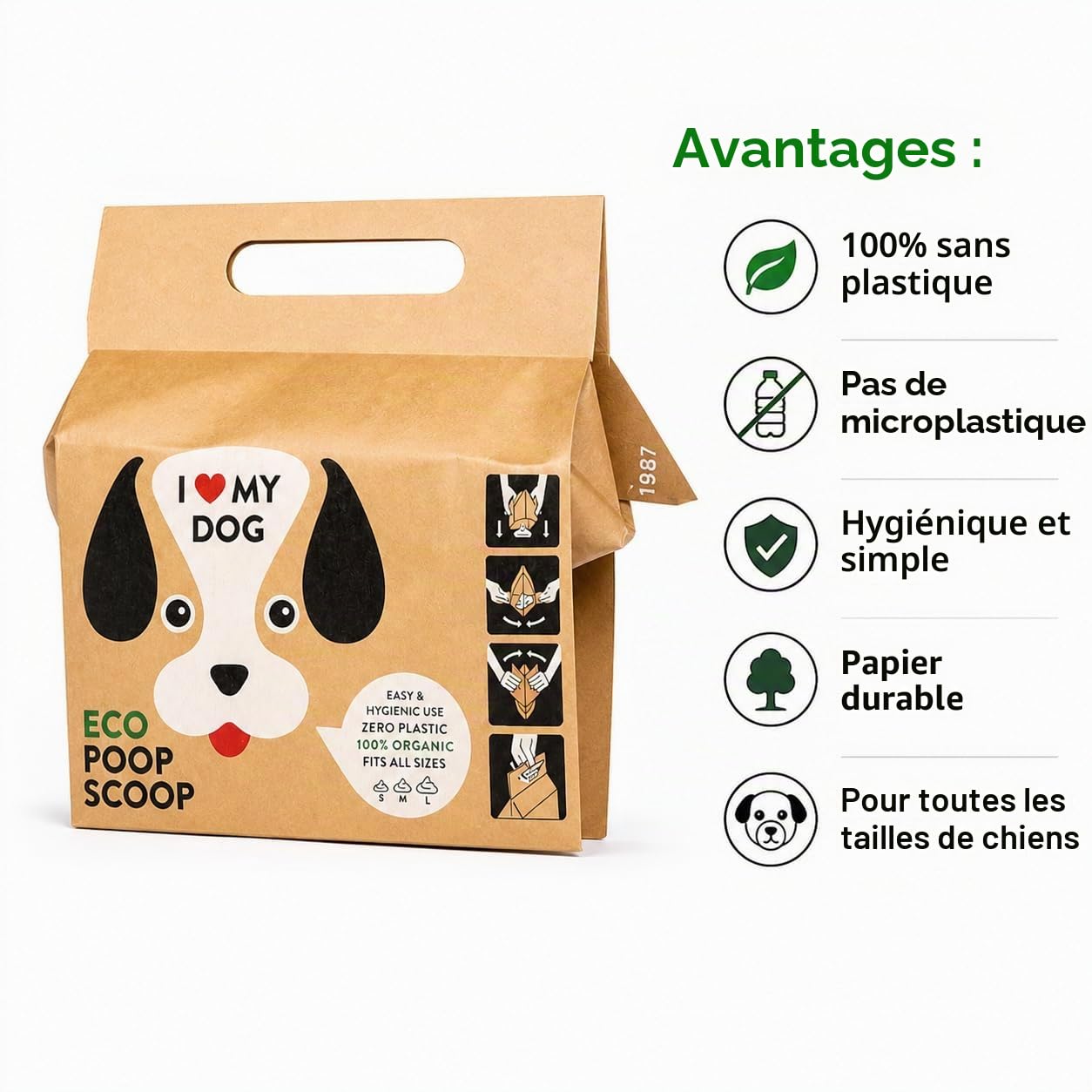 Eco Poop Scoop - Lot de 360 sacs biodégradables et compostables pour chiens Sacs avec anse pour toutes tailles de chiens et chiots