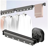 Vista 1 de Estante de secado de ropa plegable de montaje en pared con ventosa, estante de secado de ropa retráctil y plegable, soporte de pared