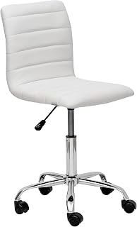 Baroni Home Silla de Oficina sin Reposabrazos de Piel Sintética con Ruedas, Silla de Escritorio Giratoria con Ruedas de Acero para Estudio y Trabajo, 85x47x40 cm (Blanco)