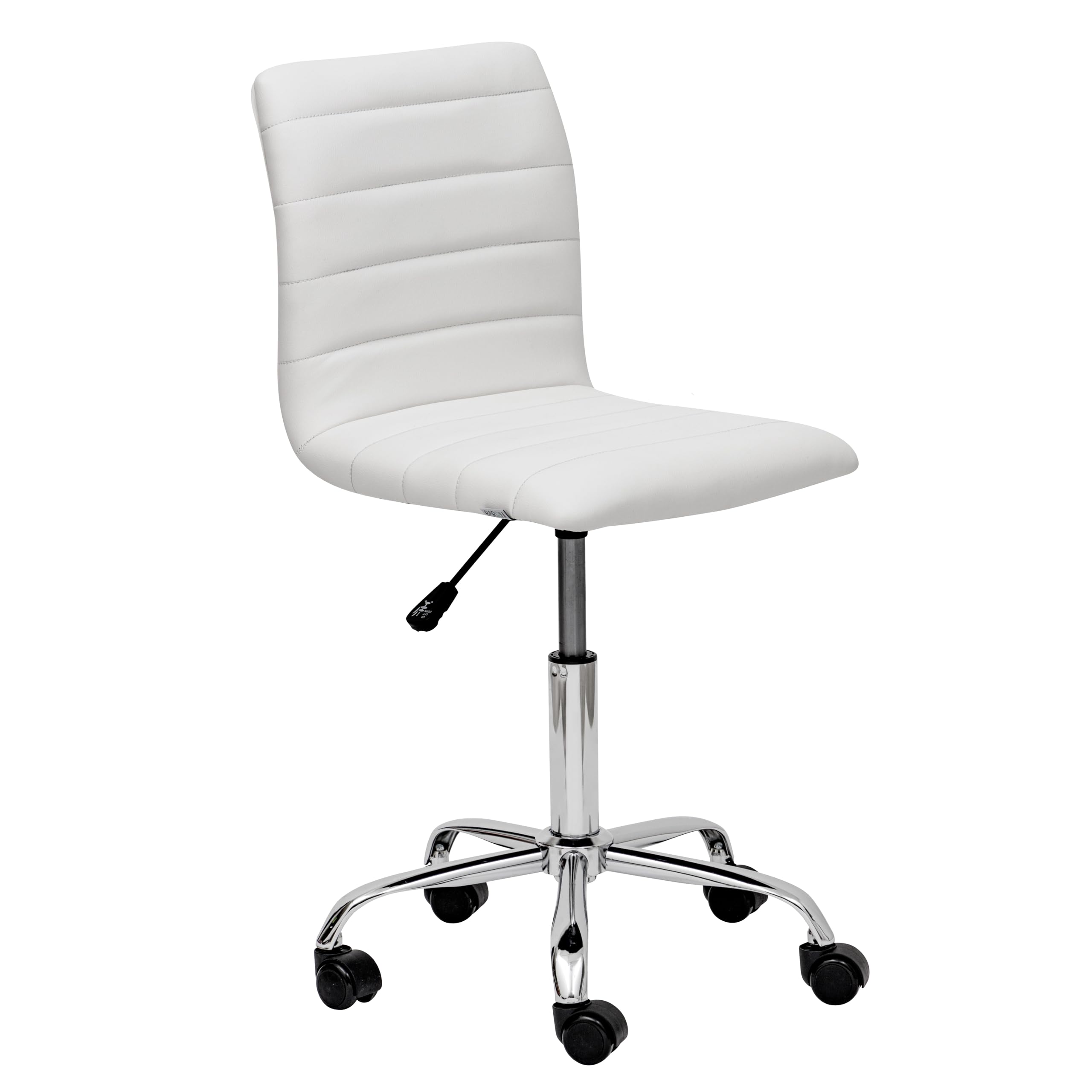 Baroni Home Silla de Oficina sin Reposabrazos de Piel Sintética con Ruedas, Silla de Escritorio Giratoria con Ruedas de Acero para Estudio y Trabajo, 85x47x40 cm (Blanco)