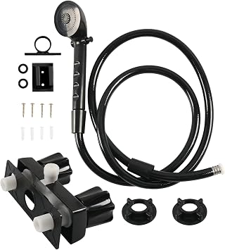 kingsea RV Shower Head with Hose and RV Shower Faucet, Non-Metallic Hand Held Shower Set Valve Diverter Replacement for RVs, Campers, Boats, Black
