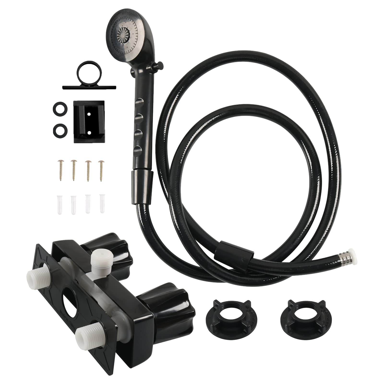 kingsea Pommeau de douche pour camping-car avec tuyau et robinet de douche pour camping-car, bateau, non métallique - Noir