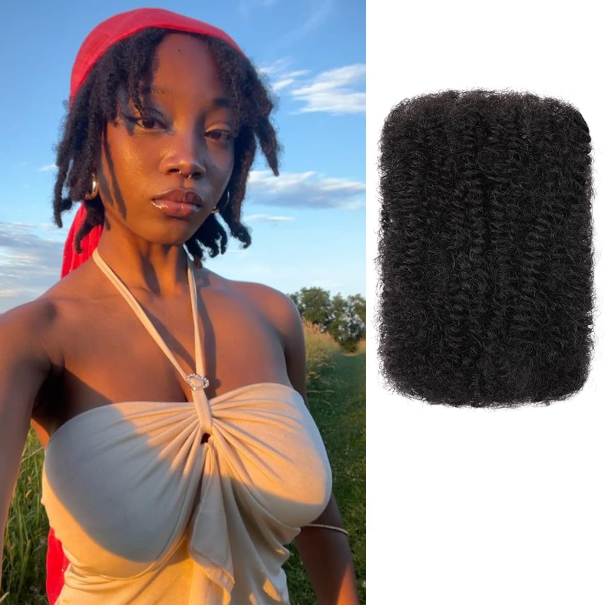 Kackanaa 16 Inch Afro Kinky Curly Human Hair Bulks for Dreadlock Extensions 1 Pack Marley Twist Hair Bulk for Mini Twist Repair Locs Springy Afro Twist Human Hair Bulk