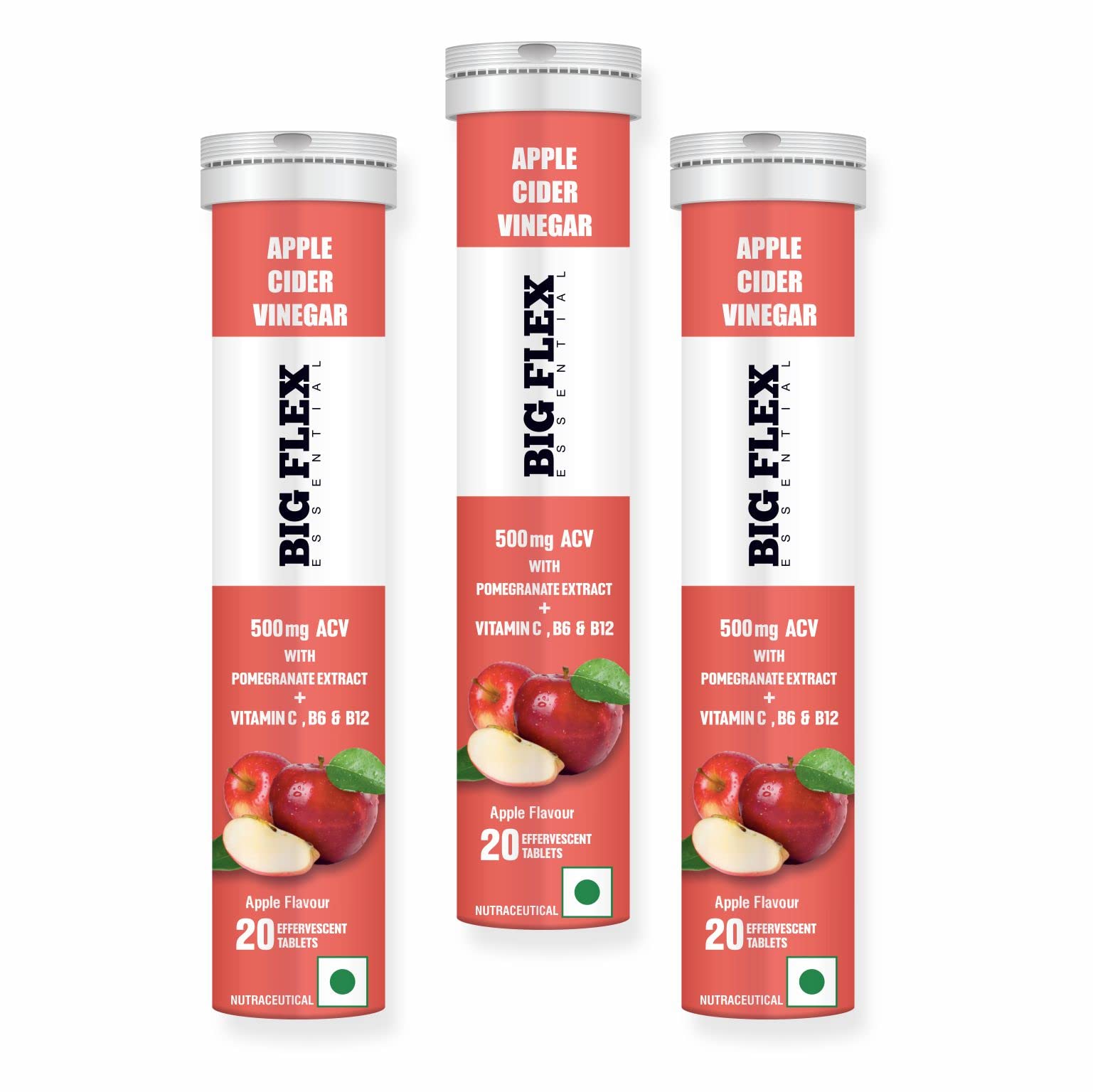 Bigflex Apple Cider Vinegar 500mg with 100mg Pomegranate Extract For Weight Loss | Effervescent Tablets - Apple Flavour 60 Count (Pack of 3) (B0BXJ7ZQBG) Amazon Price History, Amazon Price Tracker