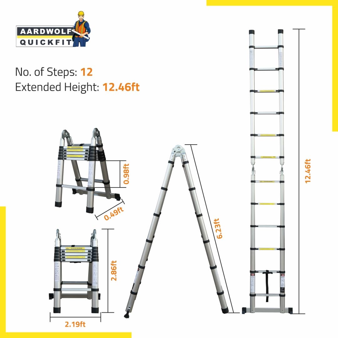 Aardwolf Quickfit Premium Hexagonal Coupling Design 11 Step (3.2M/10.5 FT) | Telescopic Aluminum Ladder | 150kg Load Capacity| 2-Year Warranty | Easy-to-Fix DIY Design with Replaceable Parts