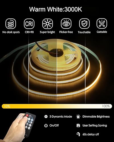 Miniatura 8 de ALITOVE Tira de luces LED COB roja de 1260 LED, flexible, uniforme, brillante, 12 voltios, cinta de luz LED adhesiva fuerte de 16.4 pies, para