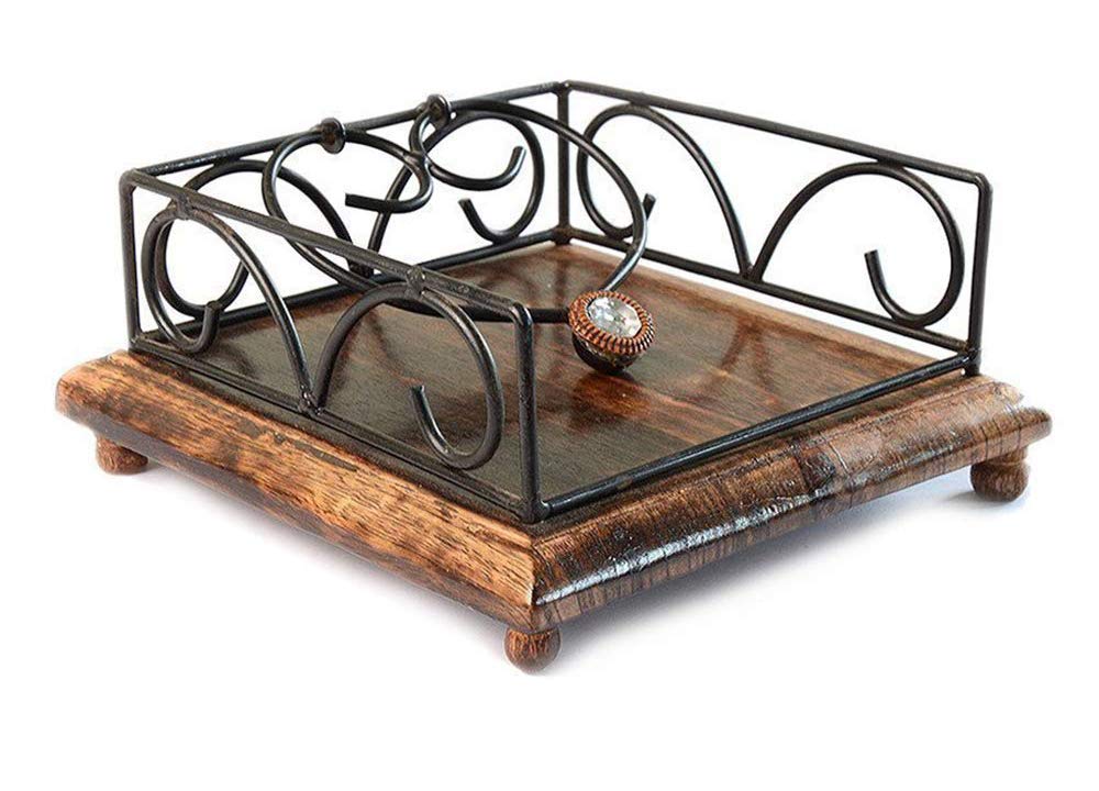 FABULO Wrought Iron and Wooden Napkin Holder for Dining Table, Kitchen - Tissue Paper Stand for Restaurant, Bathroom - Handmade Iron Tissue Box, Brown (B07SFJ6DVR) Amazon Price History, Amazon Price Tracker