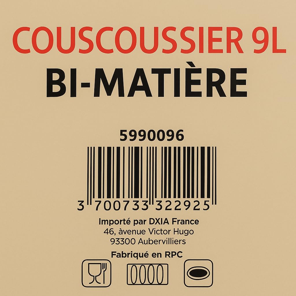 klaus GREBLON Couscoussier 9L Façon Pierre Cuiseur/Vapeur de Haute Qualité avec Joint D'étanchéité et Couvercle en Verre trempé/Tous Feux Dont Induction