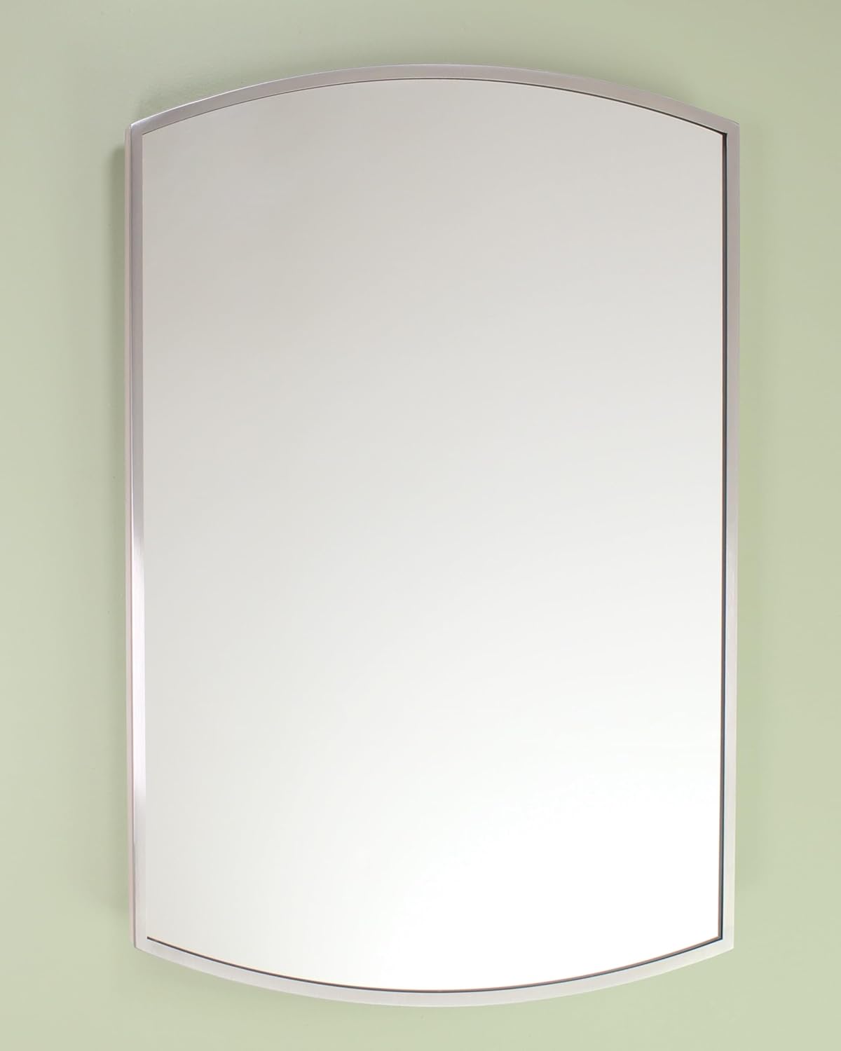 Fox Hollow Furnishings 16x20 Harper Crescent Metal Framed Rectangle Recessed Bathroom Medicine Cabinet, Arced Mirror, 14x18 in-Wall Opening, Adjustable Glass Shelves, Magnet Close, Brushed Nickel