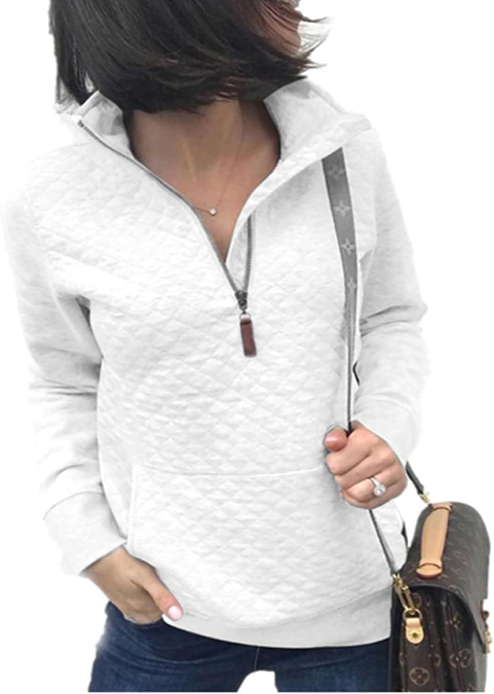 Barlver Womens Fashion Quarter Zip Stand Collar Sweatshirts Long Sleeve Plain Casual Ladies Pullovers Shirts Tops