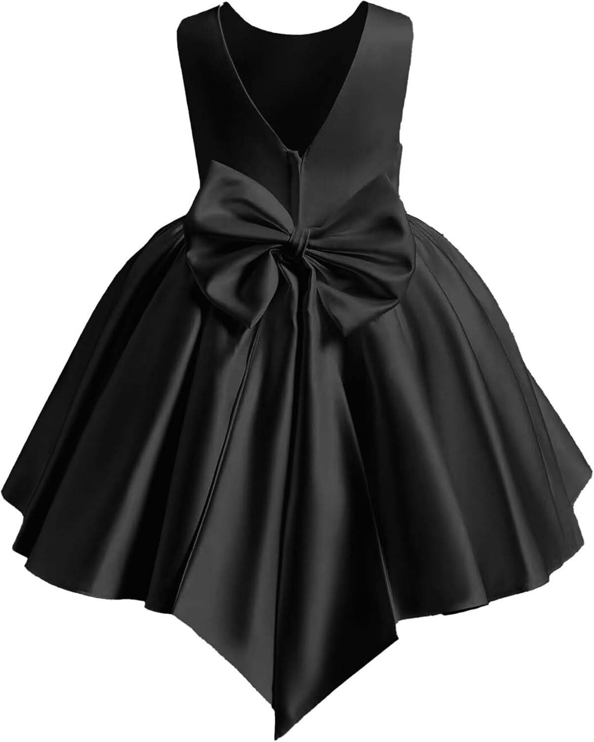 Satin Flower Gir Dresses for Wedding Bowknot Princess Birthday Party Prom Gowns Knee Length Girs Bridesmaid Dress