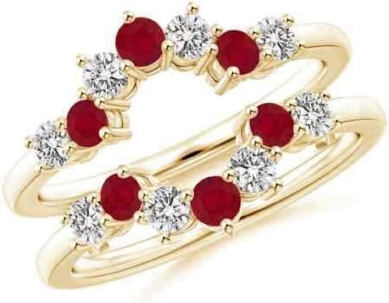 Round Cut Ruby & Diamond 14K Yellow Gold Finish Diamond Wrap Ring Guard Enhancer Engagement Ring for Women's