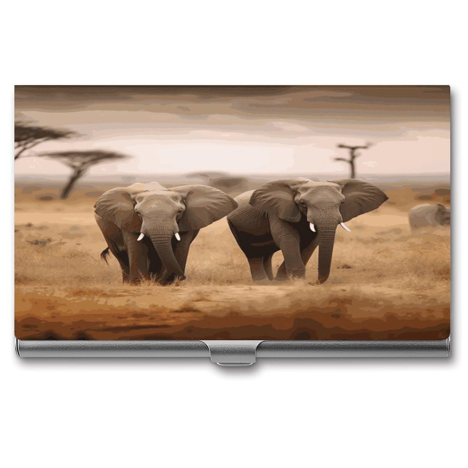 LDGSUPH Wild Animals Elephants Business Card Holder Fashion Slim Name Card Holder Minimalist Design Case Metal Card Carrier Personalized Business Card Case with Flip for Men Women