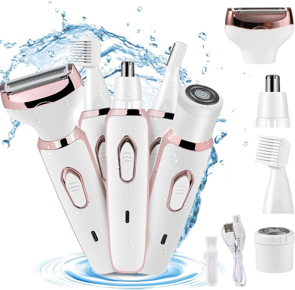 Eyebrow Trimmer,4 in1Multifunctional Hair Trimmer, Electric Shaver for Women, USB Rechargeable ABS+UV Eyebrow Trimmer Painless Shaver Hair Clipper for Bikini, Nose Hair, Eyebrow, Body, Sideburn