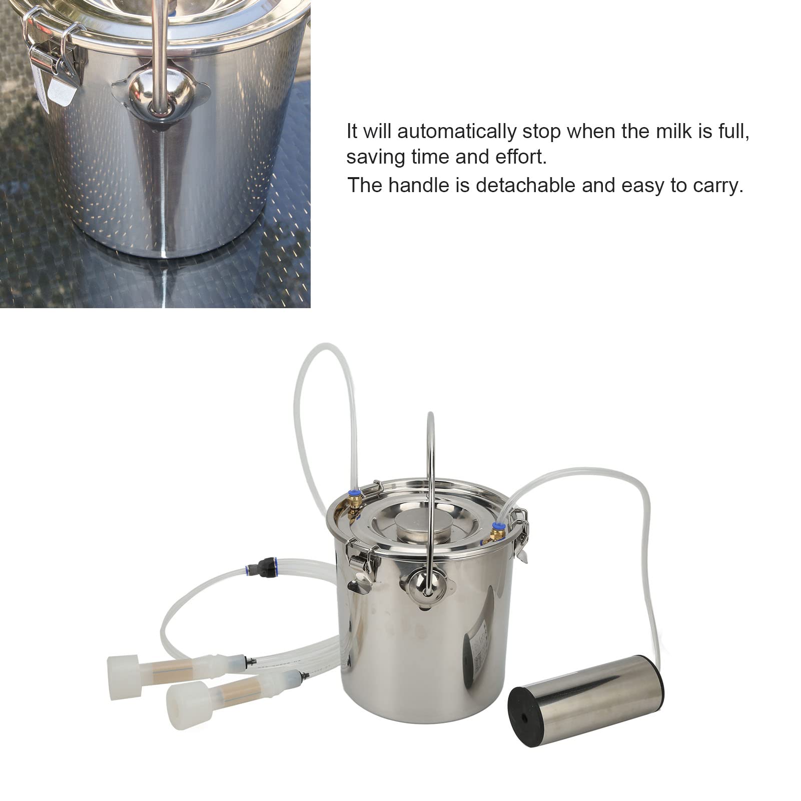 Mungitrice Elettrica 7 Litri, Mungitore per Capre e Bovini 100-240V, Capezzoli in Silicone, Secchio Acciaio Inossidabile 304, Ideale per Uso Domestico