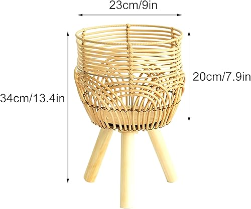 Miniatura 2 de Soporte para maceta de bambú tejido de ratán con patas, contenedor tejido a mano para decoración de sala de estar, balcón (#1)
