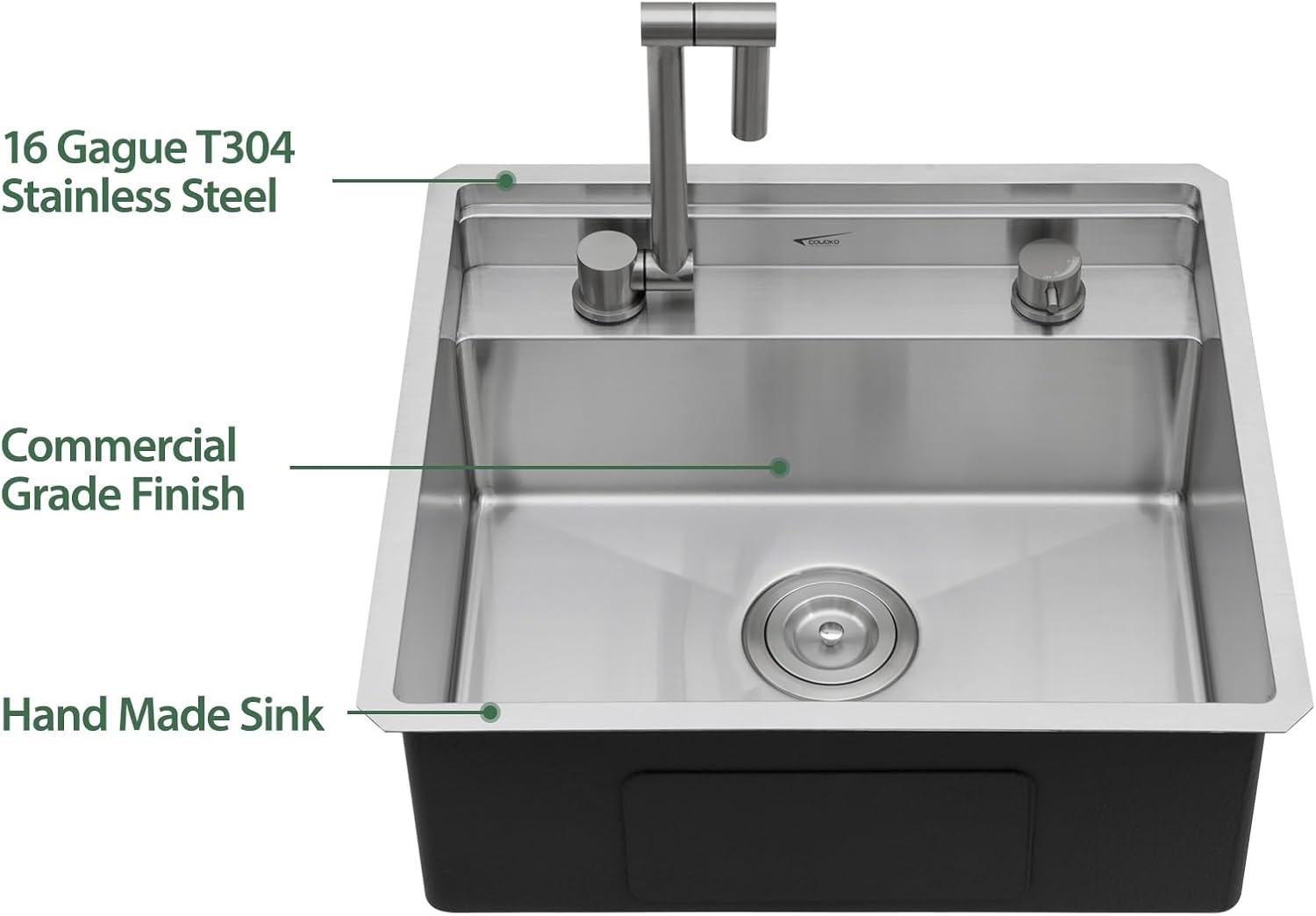 21 x 19 Inch Outdoor Sink Undermount RV Sink Workstation 16 Gauge Stainless Steel Single Bowl Handmade Outdoor Kitchen Sinks With Floding Faucet 21"x19"x9"
