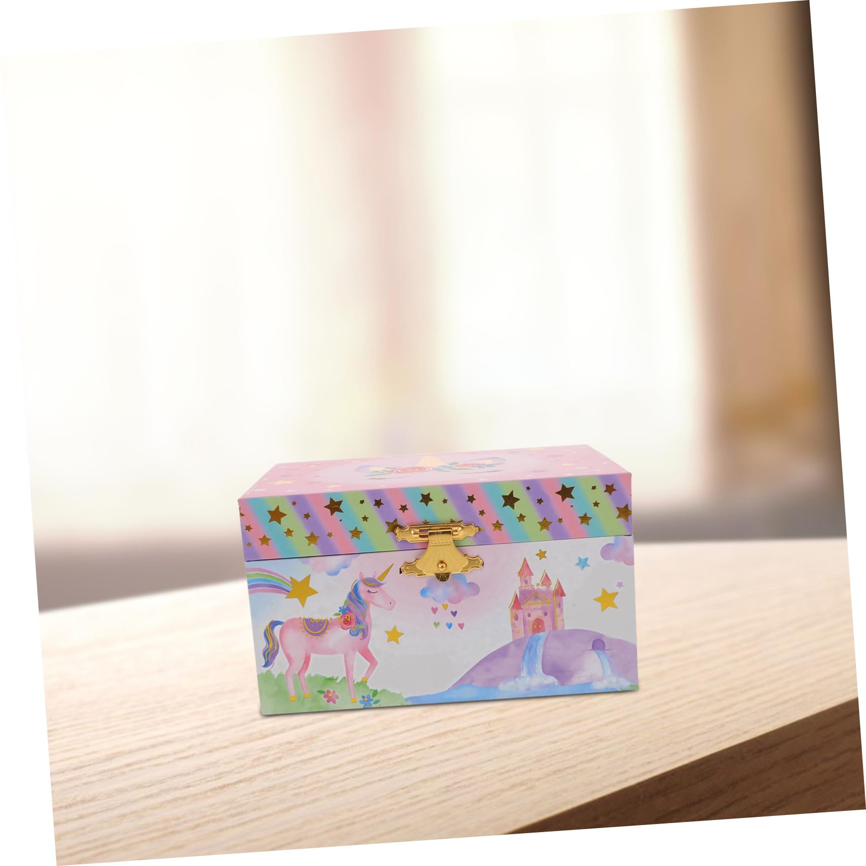 SHERCHPRY Caja de Música con Diseño de Unicornio para Niñas, Joyero Musical de Madera Multifuncional con Compartimentos para Cumpleaños y Decoración