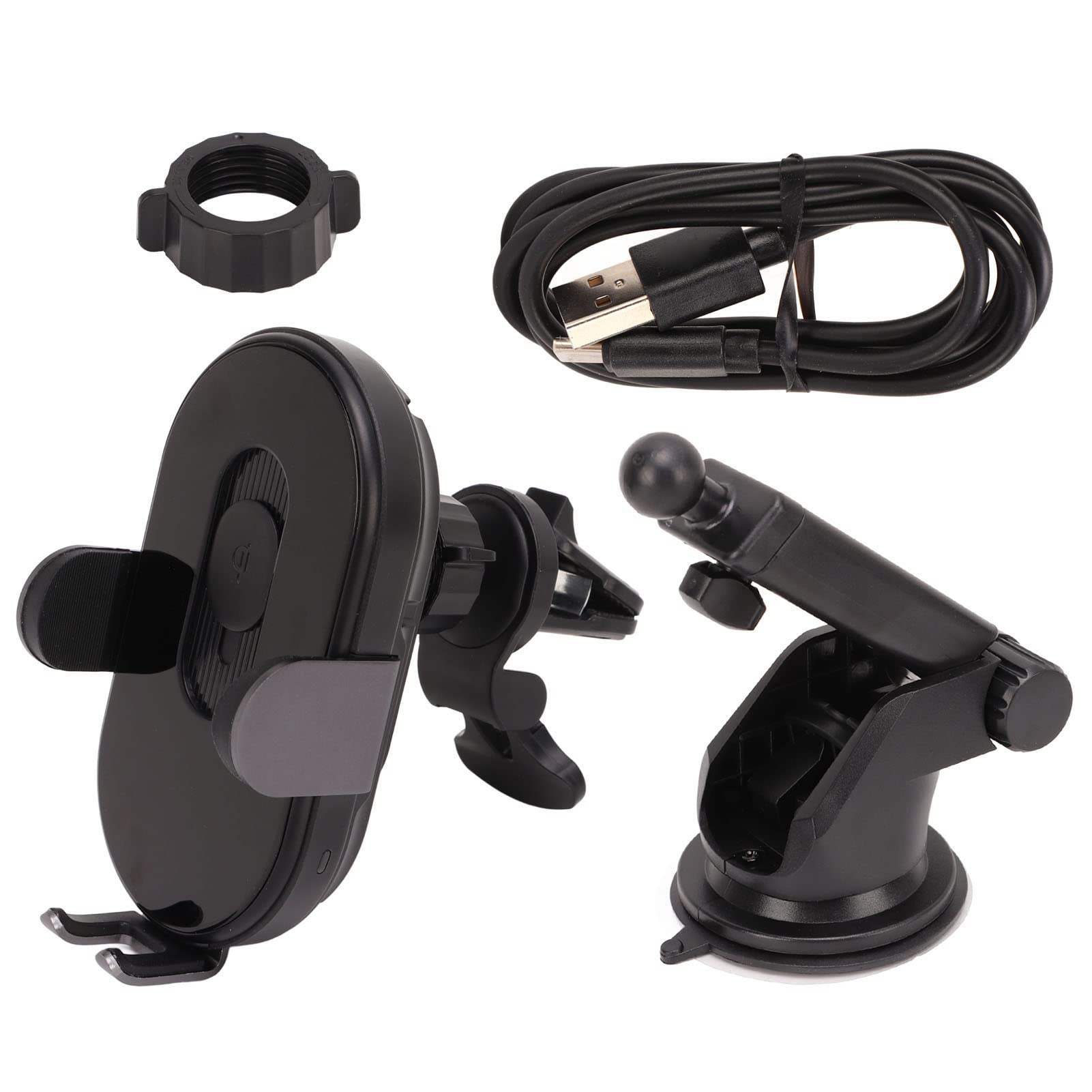 Cargador de Coche inalámbrico y Soporte de teléfono de alimentación rápida de 15 W Apto para 12 13, Base de identificación de Bobina automática Negra Estable, Soporte de teléfono