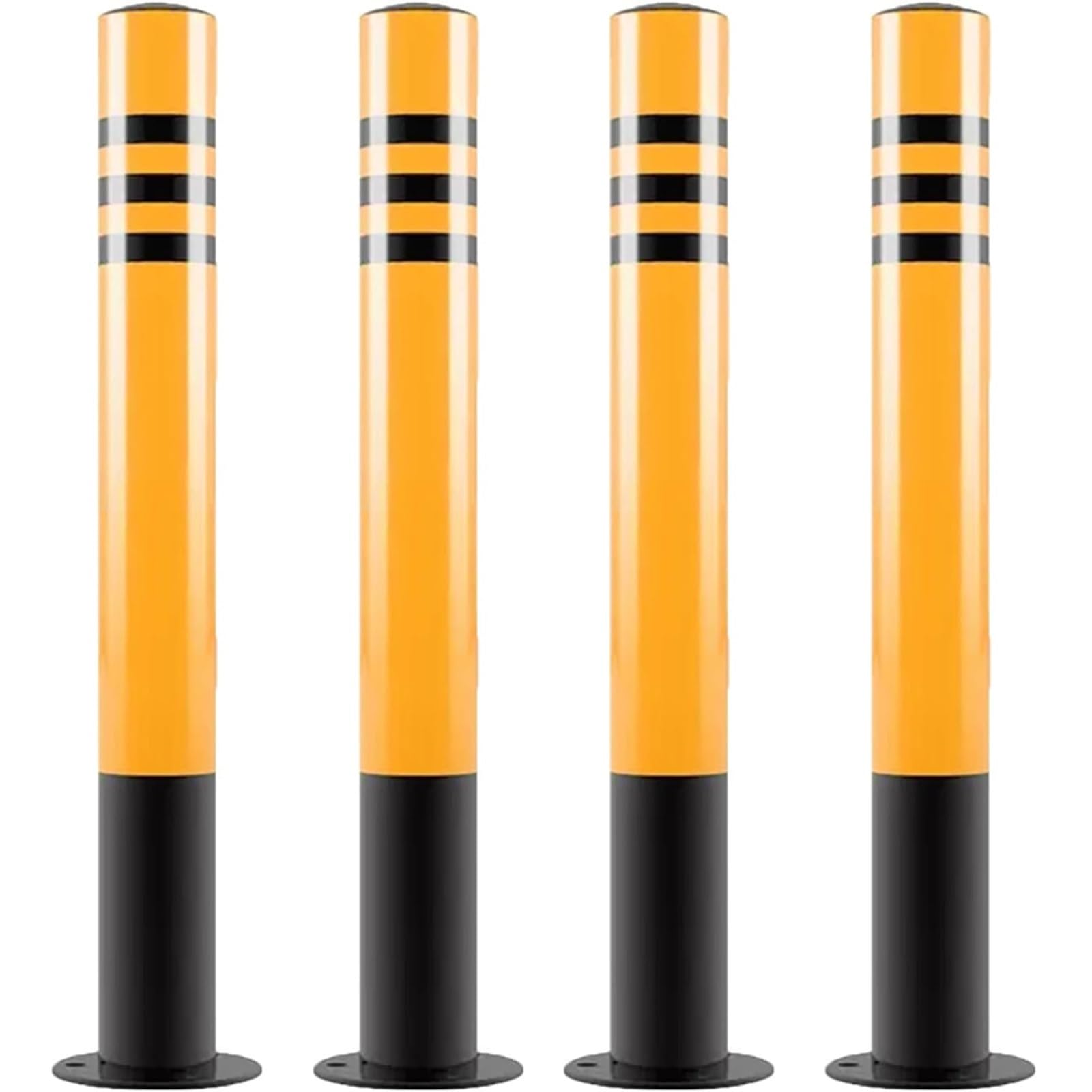 Postes delimitadores de tráfico para estacionamientos, barrera de seguridad de hierro amarillo con base para áreas de alto tránsito, 75 cm, paquete de 4