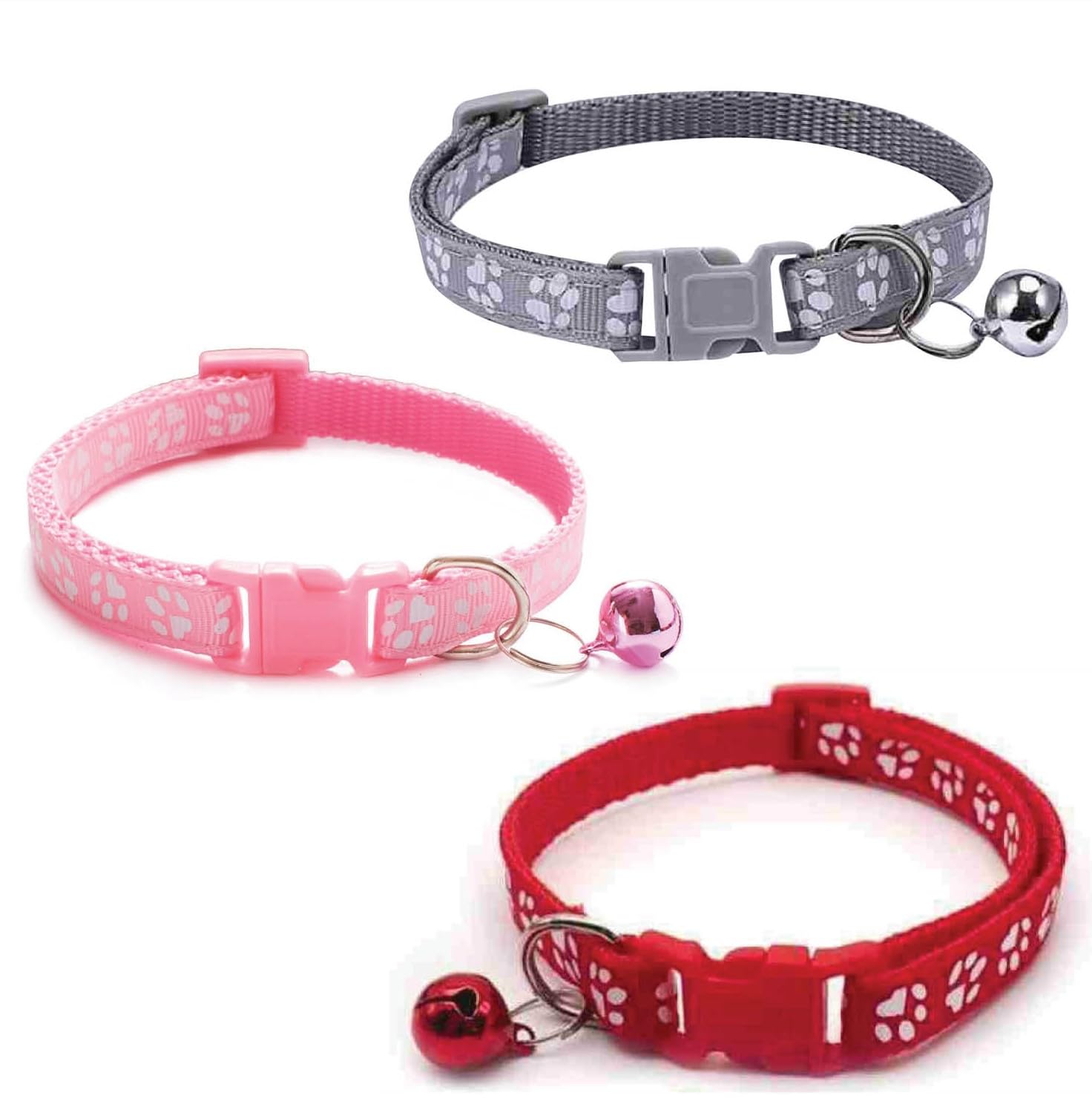 Litvibes Cat Collars Set of 3 with Bell,Kitten & Small Dogs Soft Adjustable Collar Safe,Solid & Protection Breakaway for Cats & Puppies,Cute Kitty with Paw Print-(Grey,Red,Light Pink) (B0D1CH5PRK) Amazon Price History, Amazon Price Tracker