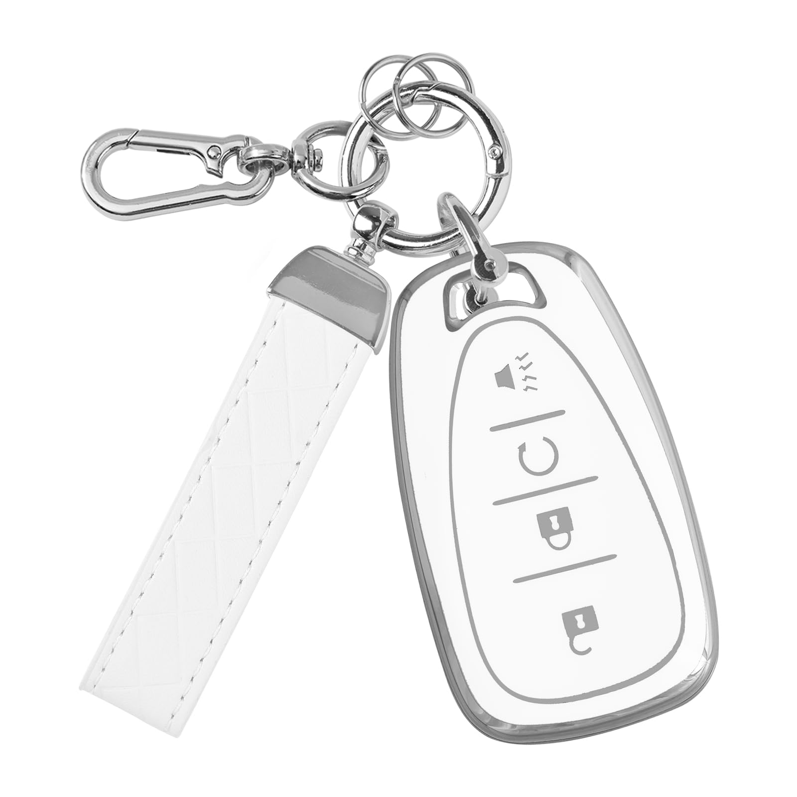 Rislobx Key Fob Cover Fit for Chevy Key, Car Key Case Protector for Volt Bolt Spark Equinox Traverse Trax (4 Buttons S-White)