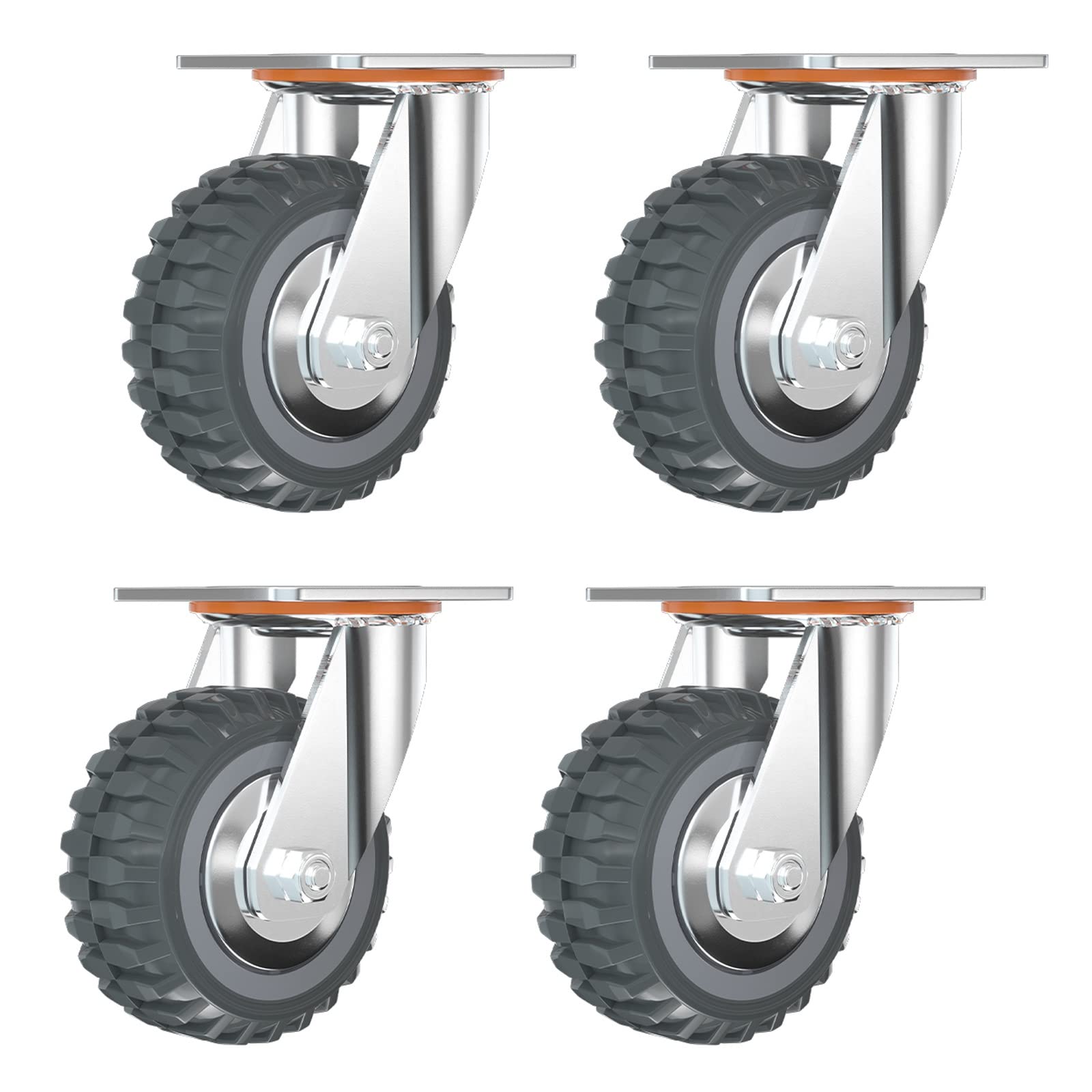MXXQRHF 4 Pack 6Inch Polyurethane PunctureProof Wheels Heavy Duty Swivel Casters with NoiseFree Locking 8'' Double Ball Bearing Design Fixed Top Plate Ideal for Industrial Use