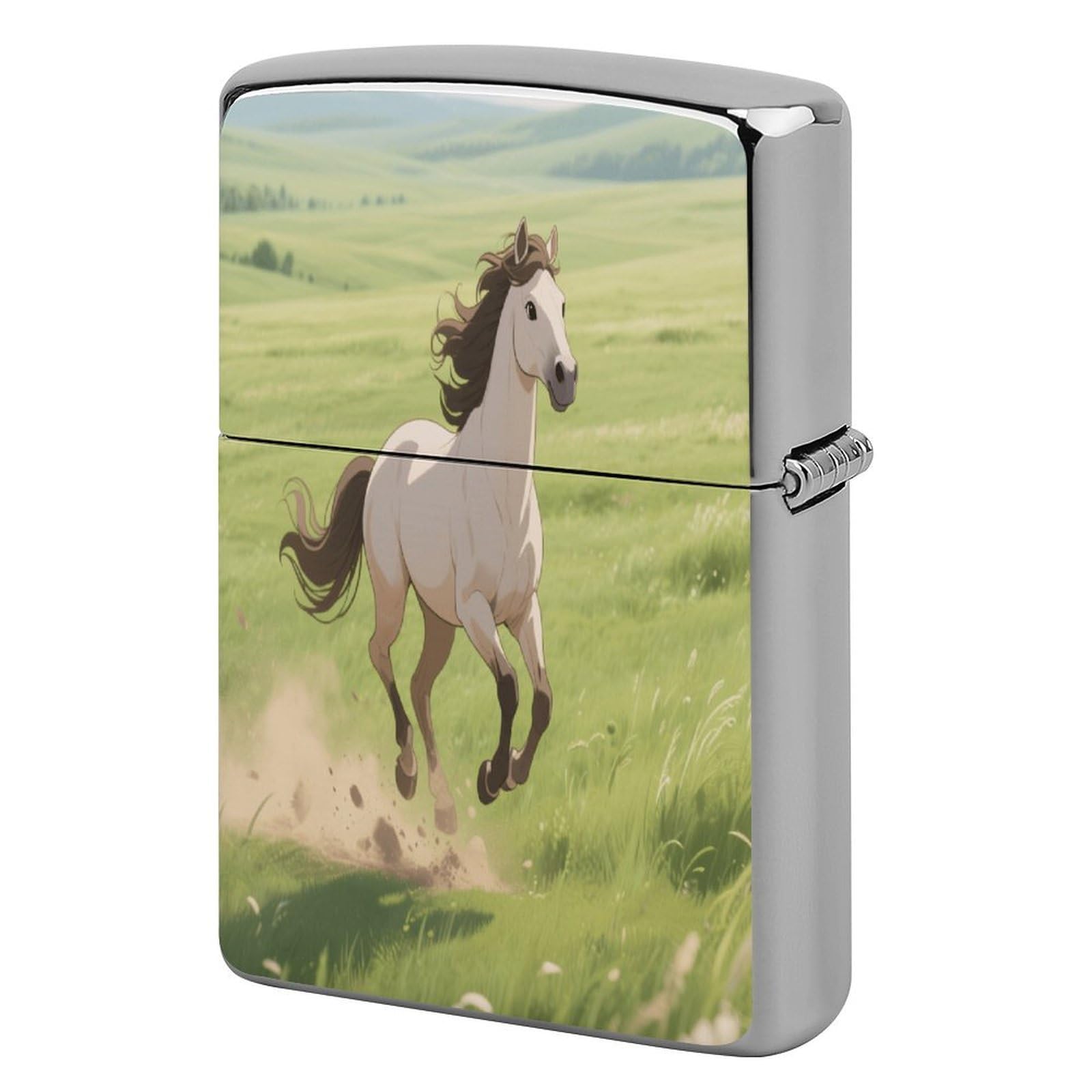 Fekiloot Style Horse On The Grassland Lighter Case Cover Metal Lighter Case