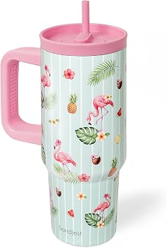 SANDJEST Tropical Stainless Steel Locking Lid Silicone Straw Tumbler with Handle 40oz, Insulated Stainless Steel Travel Cup for Women Girls Friends, Gift Idea for Birthday Vacation