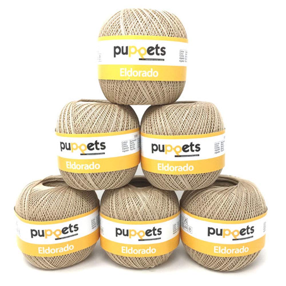 Puppets Eldorado Häkelgarn 6x100g Stärke 10 Farbe 7502 Sand 100% Mercerisierte Baumwolle