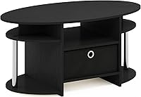 Vista 5 de Furinno Jaya Mesa de Centro Ovalada de Diseño Simple con Contenedor para Sala de Estar, Americano/Cromo/Negro