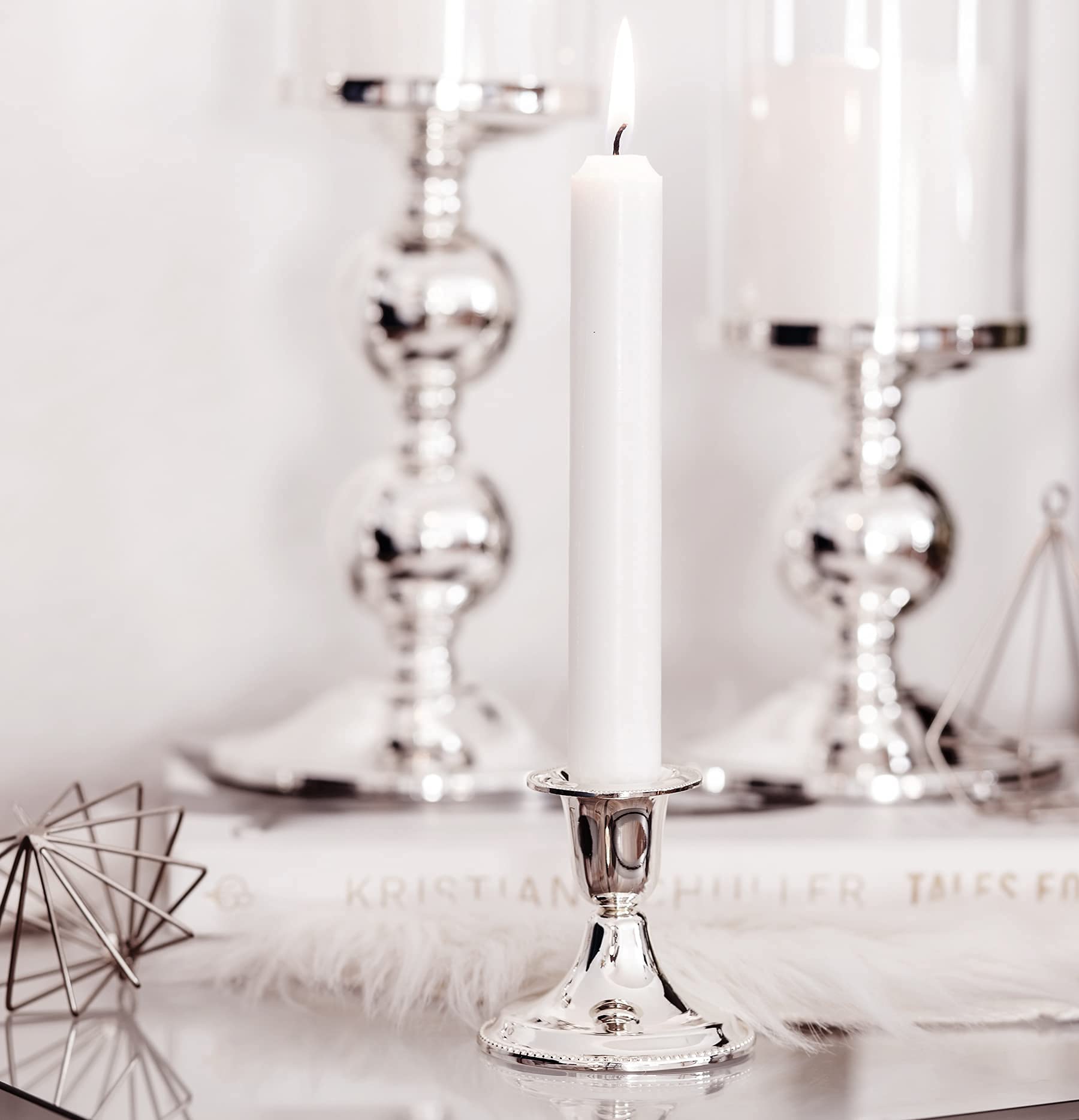 EDZARD Juego de 2 portavelas Perla (h 7 cm) Plateado - Linterna, portavelas para Velas de Palo, diffuseurs de lumière argentés, Deco de Velas con protección contra el deslustre