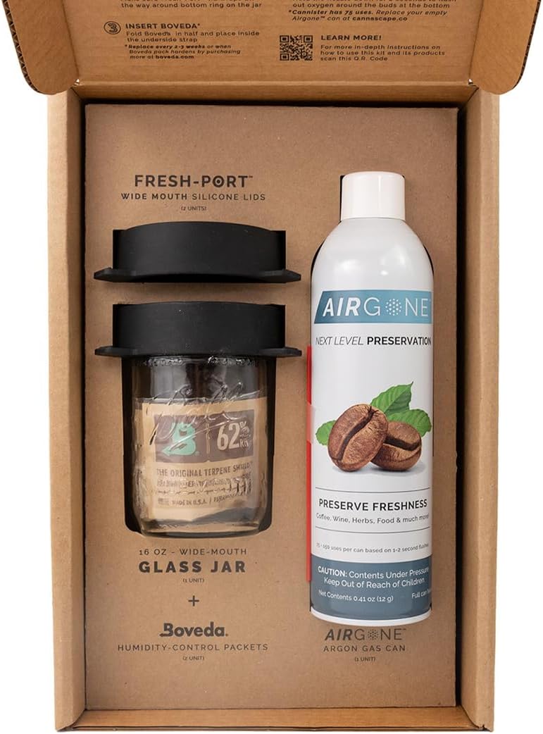 Buddy Flowers Fresh Kit, Herb Storage Solution for Bud Enthusiasts - Preserve Aroma and Potency with US Patented Airtight Mason Jar Design with Argon