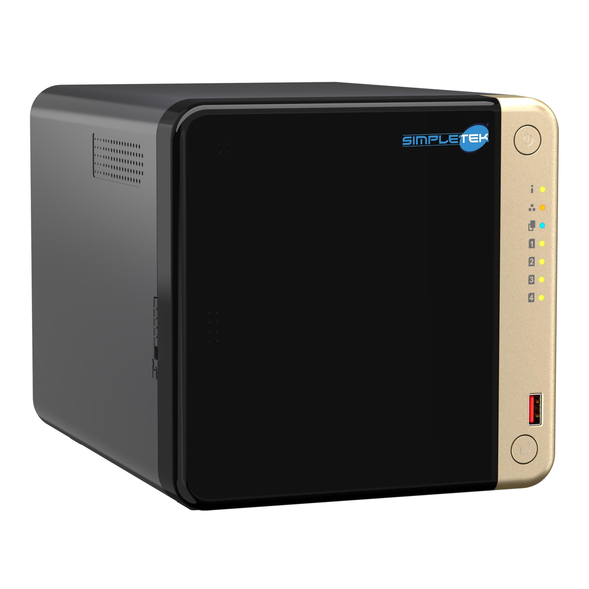 SIMPLETEK - NAS Professionale a 4 Vani - 4x SSD 480GB - Quad-Core 2.0GHz - 8GB RAM (Max 16GB) - 2 Slot M.2 NVMe - Slot PCIe - 2.5GbE - HDMI