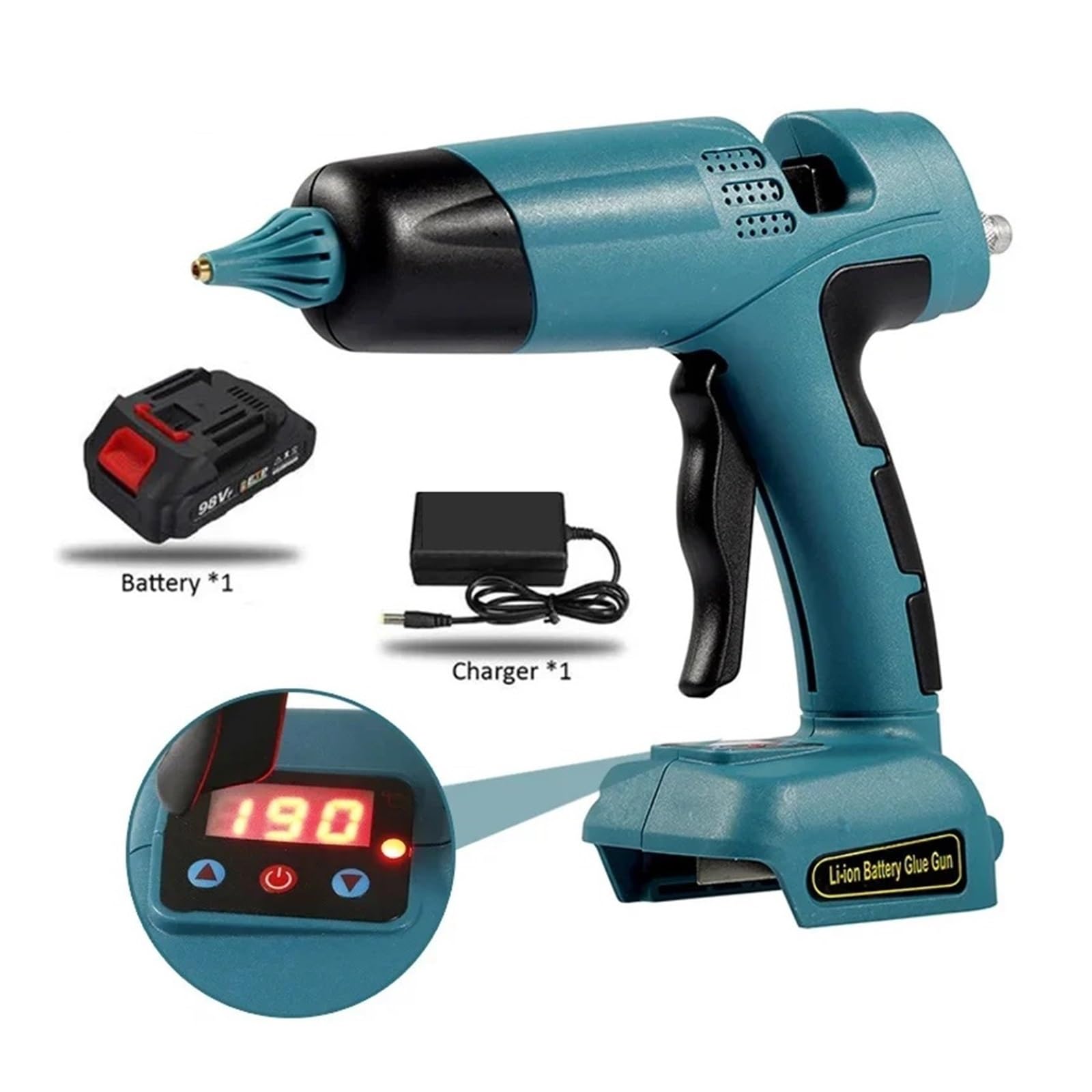 Elektryczny Pistolet Do Klejenia Regulowany Akumulator Cyfrowy Wyświetlacz Bezprzewodowy Na Gorąco Elektronarzędzia Domowe Dla Majsterkowiczów Prezenty Świąteczne(With 1 Battery)