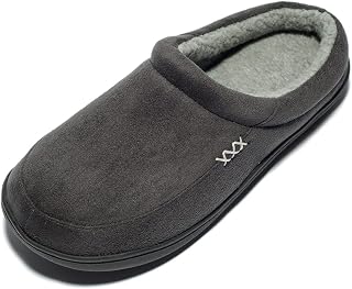 Men's Warm Memory Foam Slippers Suede Plush Fleece Lined Slip On Indoor Outdoor Clog House Shoes (10.5 D(M) US, Dark Grey)