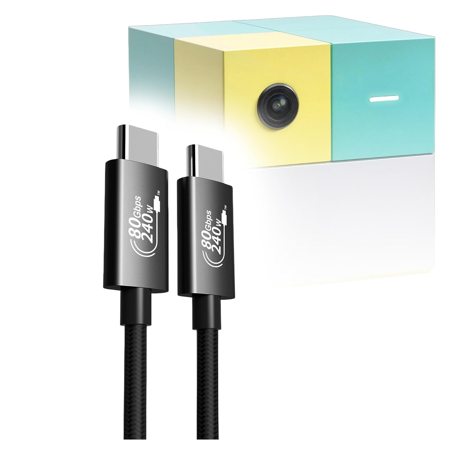 BoxWave Cables & Adapters Compatible with Nex Playground - DirectSync PD Thunderbolt 5.0 Cable (10 ft 240W), Long Nylon Braided Connector Fast Charge - Jet Black