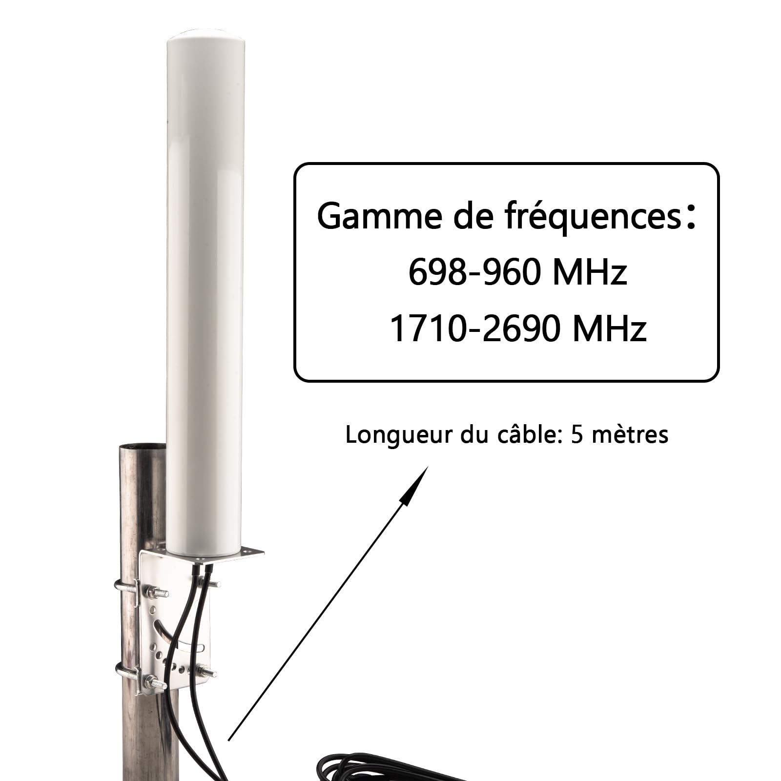 Antenne 4G LTE Exterieur Omnidirectionnel Connecteur SMA Mimo Omnidirectionnel 5M 14dBi 600-2700MHz 3G/4G LTE Antenne SMA Compatible pour Routeurs Téléphone à Domicile sans Fil Hotspot Mobile