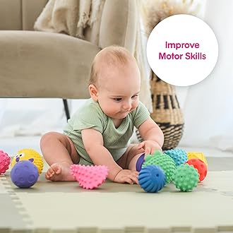 Edushape Sensory Mini Balls for Baby - Pack of 6 Solid Color Baby Balls That Help Enhance Gross Motor Skills for Kids Aged 6 Months and Up - Vibrant Colorful and Unique Toddler Ball for Baby