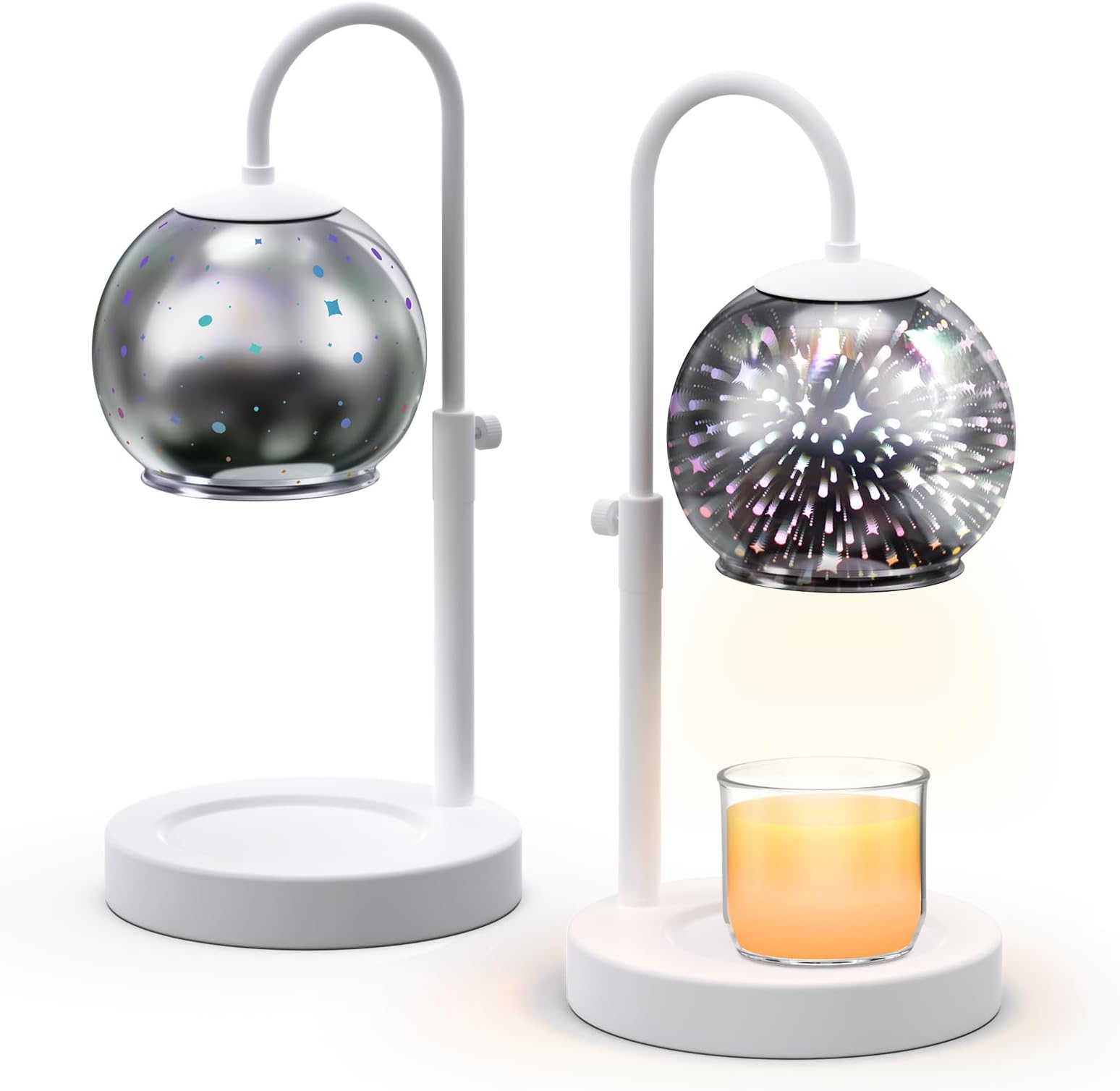 Sliver Candle Warmer Lamp with Timer&Dimmer，Star Lampshade with Adjustable Height＆Rotatable Pole，Metal Base for Jar Candles，Wax Melting Electric Warmer Light，Modern Warmer Lantern （1pcs）