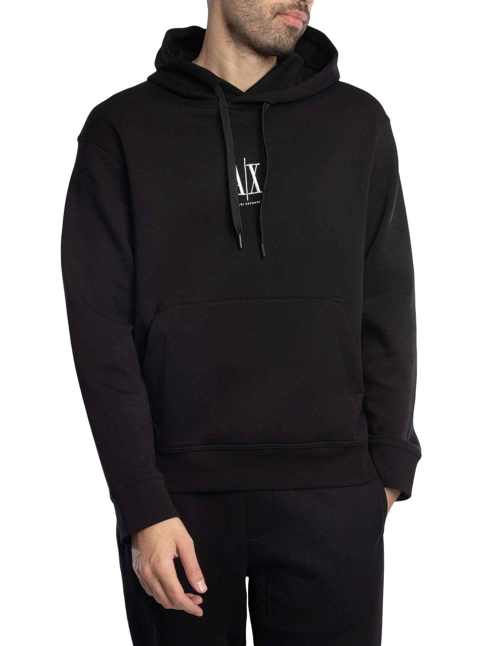 Armani Exchange Men's, Icon project, embroidered logo Hooded Sweatshirt, Black, XS