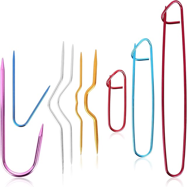 cobee Cable Stitch Holders, 9pcs Crooked Needle Twist Curved Hand Knit Needles, Mixed Color Aluminum Cable Needles Stitch Holders, Knitting Cable Needle Crochet Hook for DIY Stitch Supplies