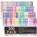 Caliart 100 Gel Pens with Case for Adult Coloring Books Scrapbooking Drawing Writing Including Glitter Metallic Pastel Neon Swirl Glitter-Neon Classic (No Duplicate)