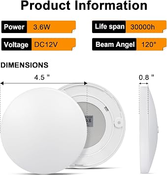 acegoo 12V LED Ceiling Dome Light, RV Interior Puck Light, 12 Volt Overhead Panel Light for Motorhome Travel Trailer Camper Van Boat, CRI 90+ Surface Mount DC 12V 6-Pack (3000K Warm White)