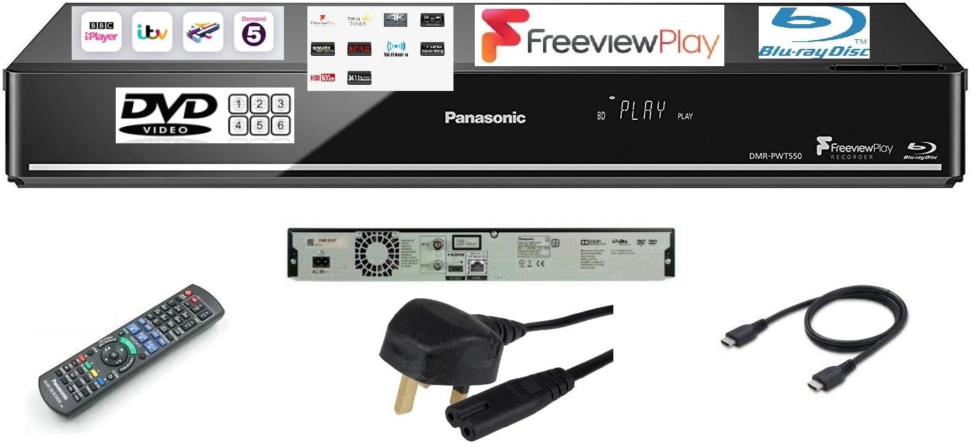 Panasonic DMR-PWT550 (MULTIREGION FOR DVD ONLY) Smart Network 3D Blu-ray DiscTM / DVD Player & 500GB HDD Recorder with Twin HD Tuner and Free View playback -