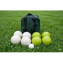 BuyBocceBalls Listing - Made in USA, Premium Quality Tournament Bocce Set - 110mm EPCO Bocce Set - Rustic Green/White Balls and Green/Black Bag, 998 Grams 2 lbs. 3.2 oz.