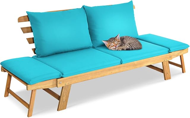 Multigot 3 in 1 Sofa Bed, Outdoor Convertible Daybed Loveseat with Folding Armrests and Pillows, Sofa Lounger Settee Recliner Couch for Living Room, Office, Patio and Balcony (Turquoise)