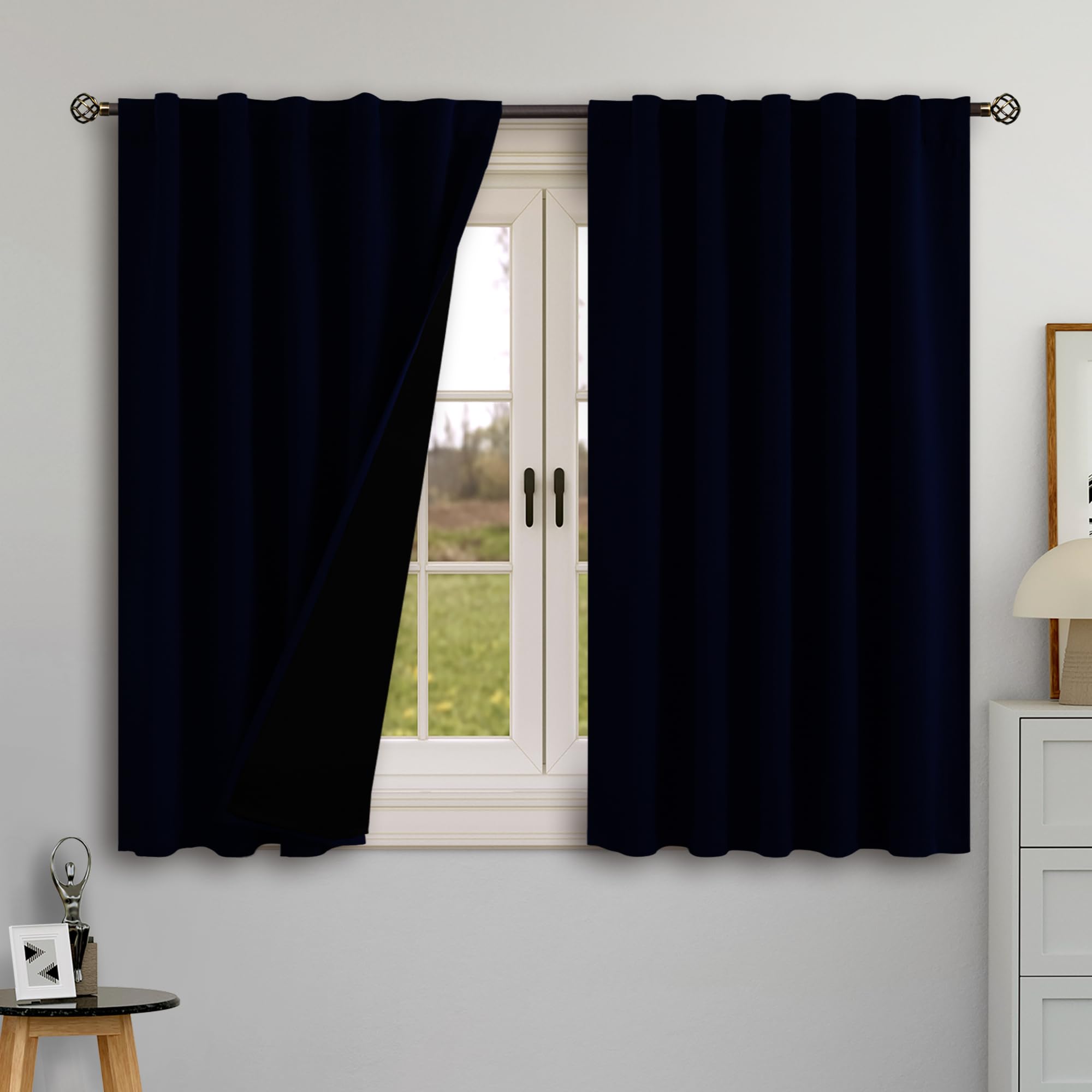 BGment 100% Blackout Curtains 40 Inch Length for Cafe, Rod Pocket and Back Tab Double Layer Thermal Insulated Full Room Darkening Bedroom Kitchen